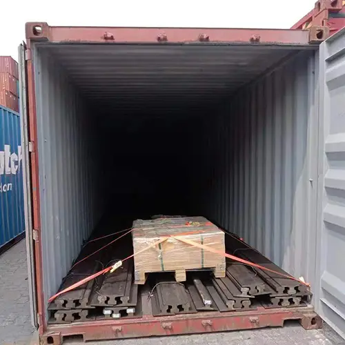 A75 crane rail loaded into shipping container for export