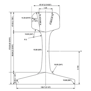 119RE Rail Drawing with Dimensions