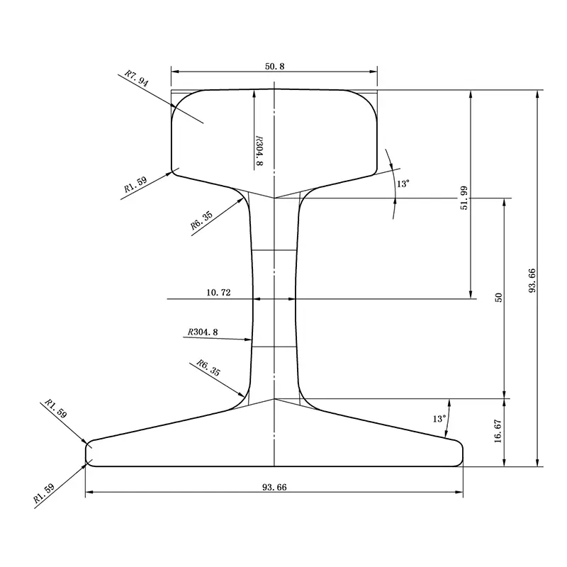 22kg rail drawing with dimensions