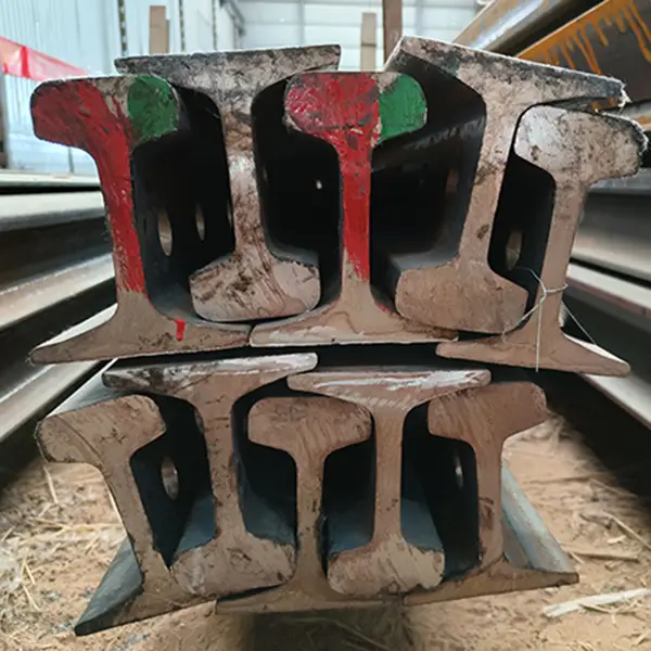 Stacked steel rails with redgreen marks