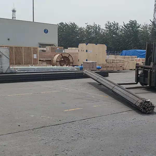 Steel rails by forklift
