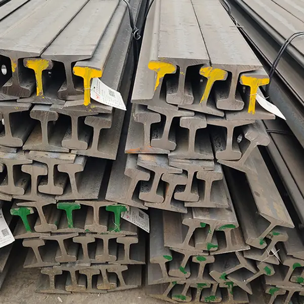 rail bundles stacked in storage yard